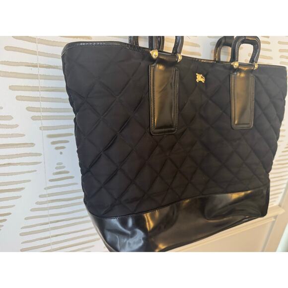 Burberry Prosum Quilted Nylon Black Leather Gold Hardware Tote - Picture 5 of 12